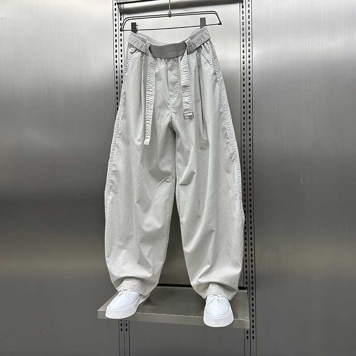 Loose-fitting Curved Elastic Waist Casual Pants