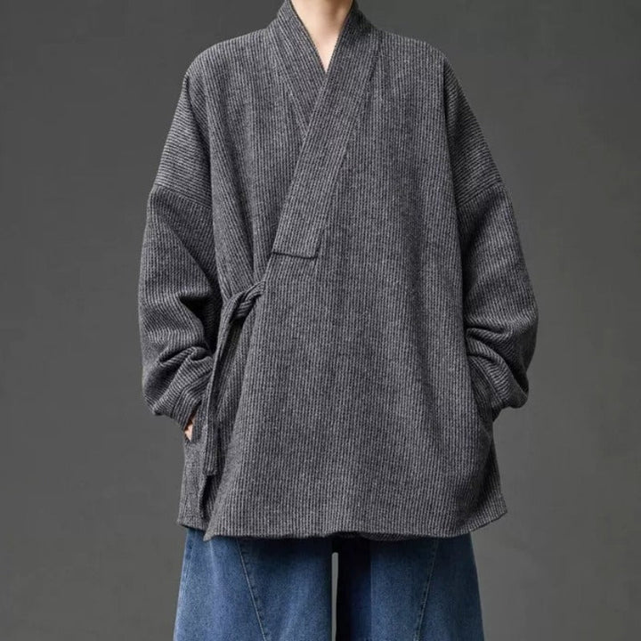 Loose Woolen Cross Front Hanfu Kimono Coat