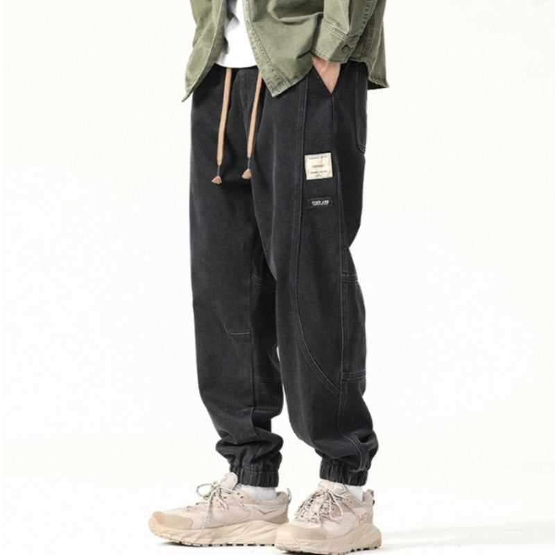 Heavyweight Loose Washed Denim Cargo Jogger Pants