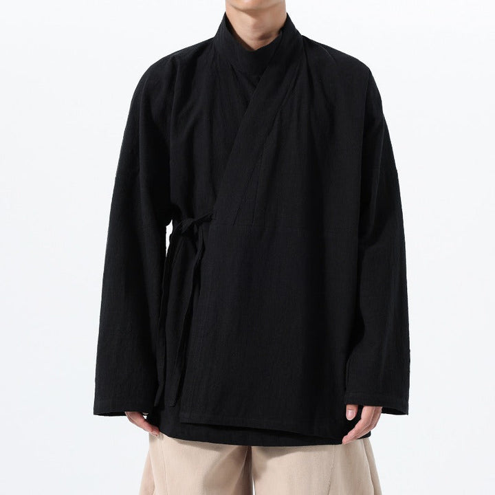 Loose Cotton Cross Front Side Tie Shirt Hanfu