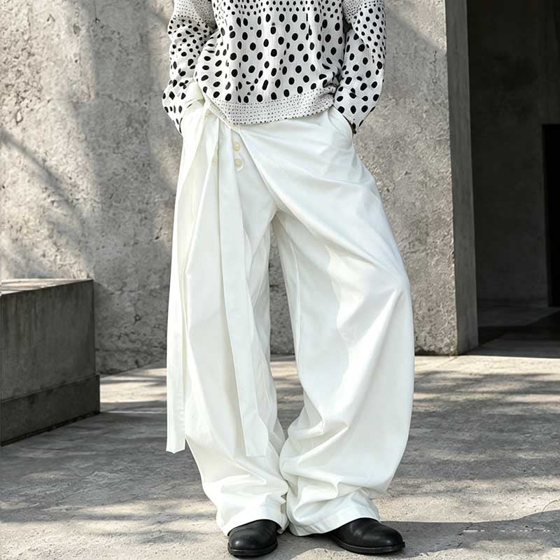 Lace-up A-line Straight Leg Thickened Loose Casual Pants