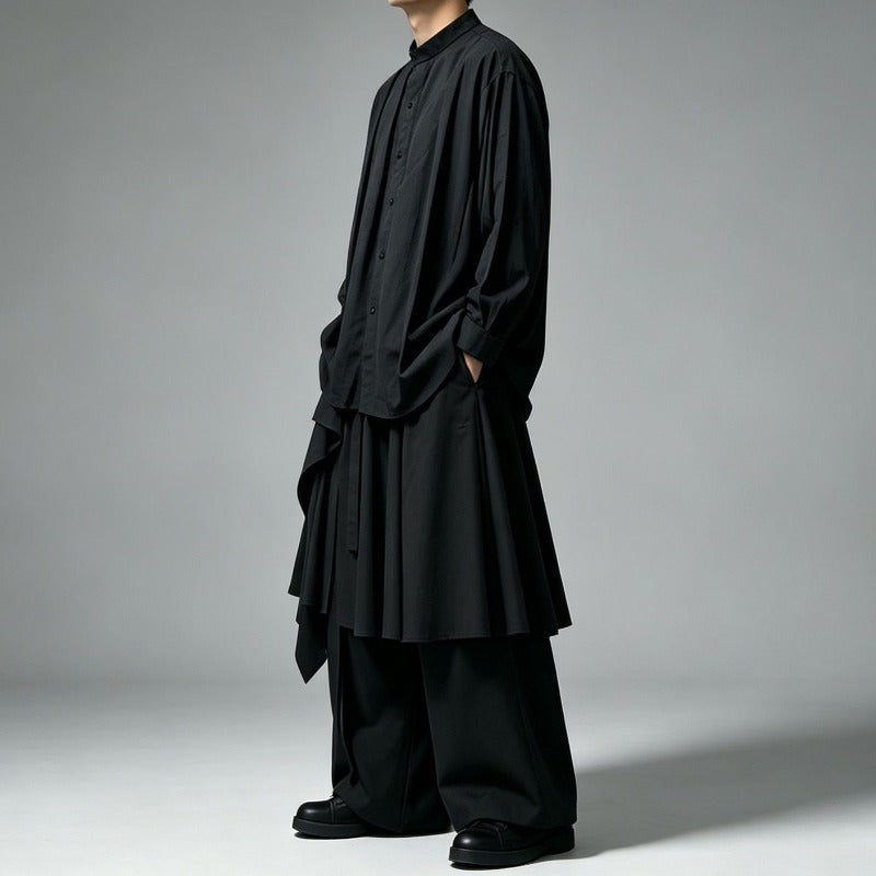 Japanese Minimalist High-waist Asymmetrical Layered Loose Wide-leg Skirt-pants