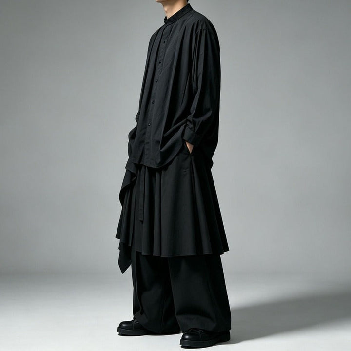 Japanese Minimalist High-waist Asymmetrical Layered Loose Wide-leg Skirt-pants