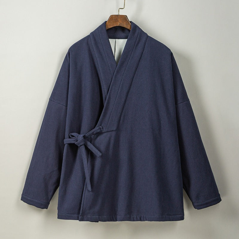 Fleece Lined Diagonal Placket Loose Hanfu Cardigan