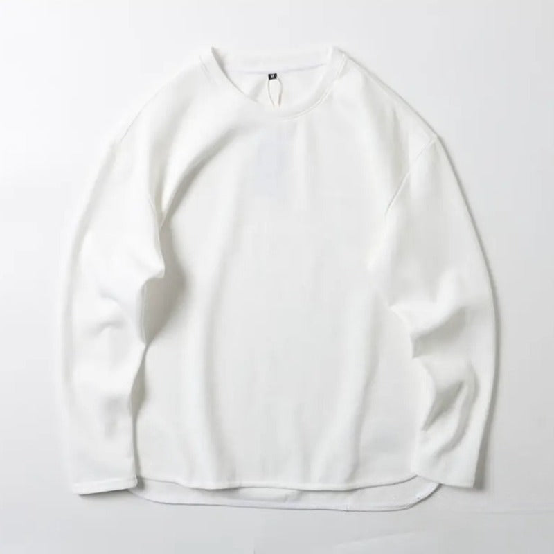 320g Heavyweight Curved Hem Side Slit Loose Fit Crew Neck Casual Long Sleeve Tee