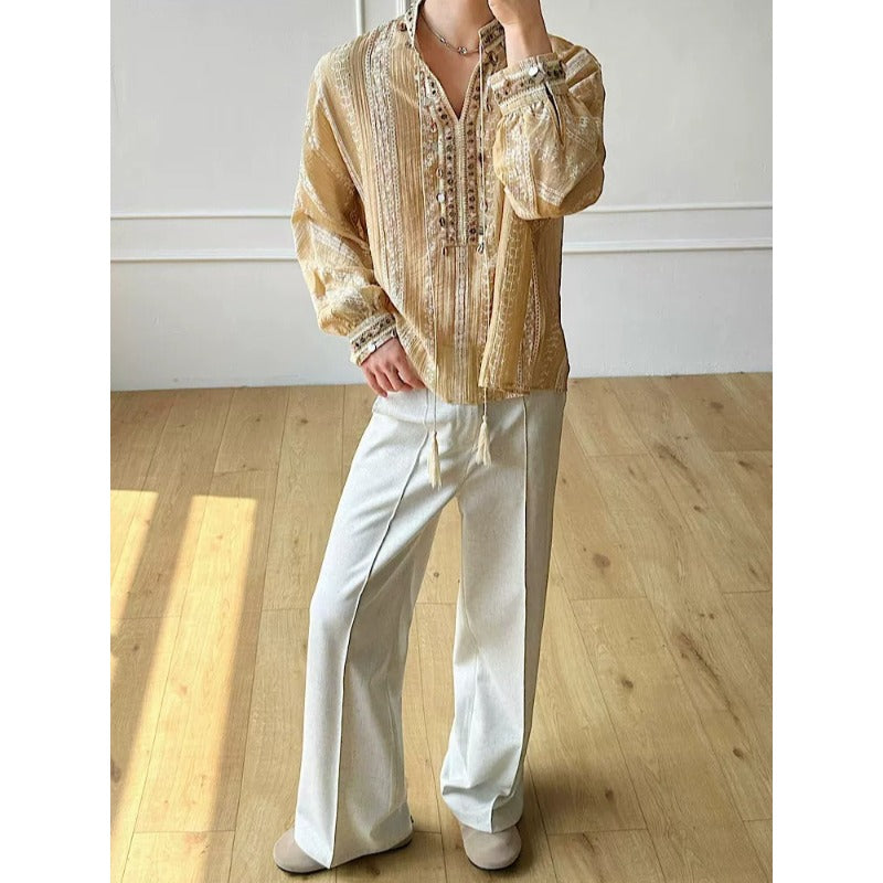 Vintage Boho Long-sleeve Printed Shirt