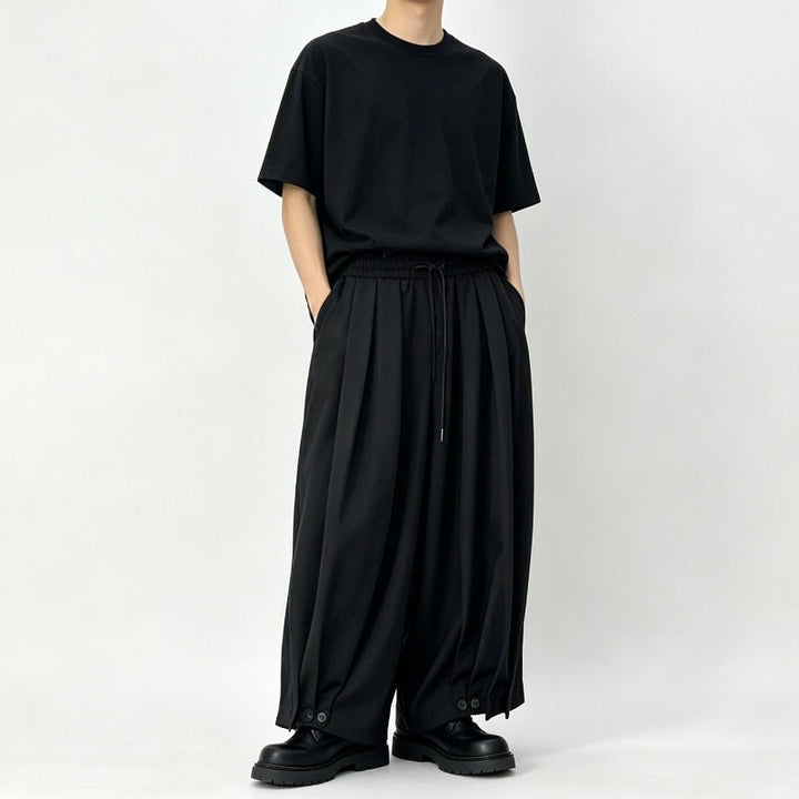 Japanese Elastic-waist Casual Cropped Wide-leg Pants
