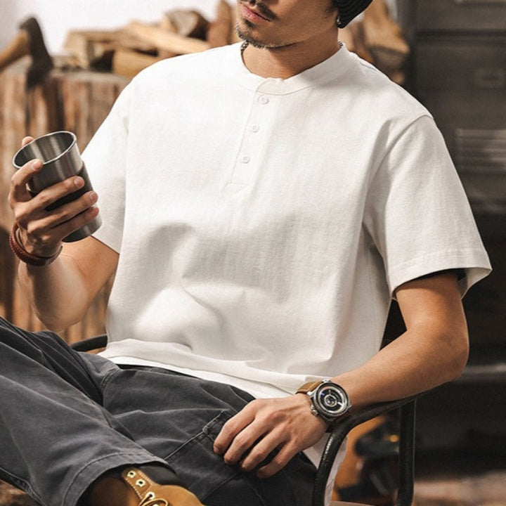 250g Heavyweight Loose Fit Cotton Henley Shirt