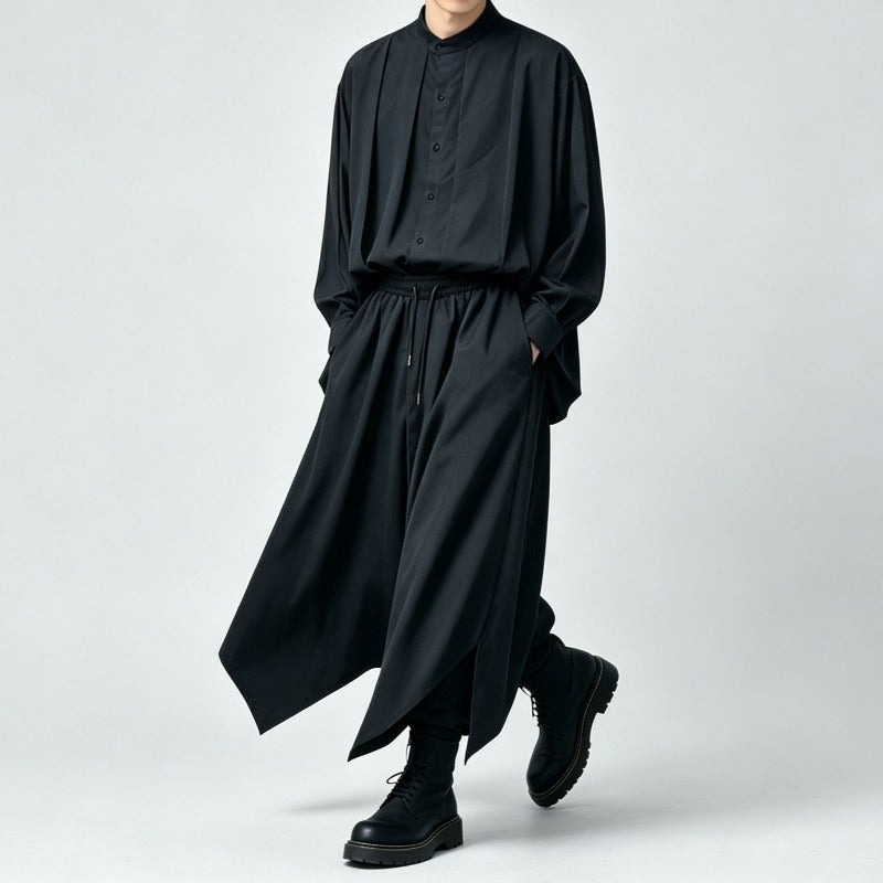 Japanese Lyocell Draped Loose Stand Collar Shirt Pants Two-piece Set