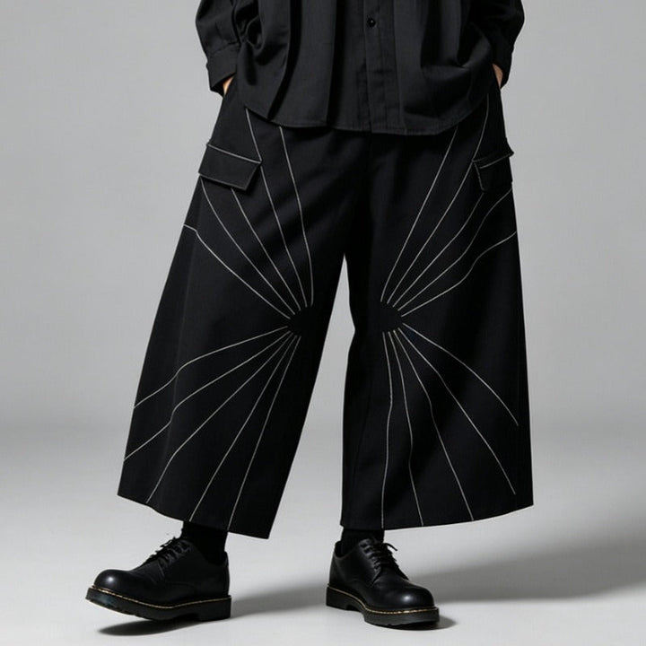 Japanese Draped Loose Long Sleeve Shirt Contrast Line High-waist Loose Wide-leg Pants Two-piece Set