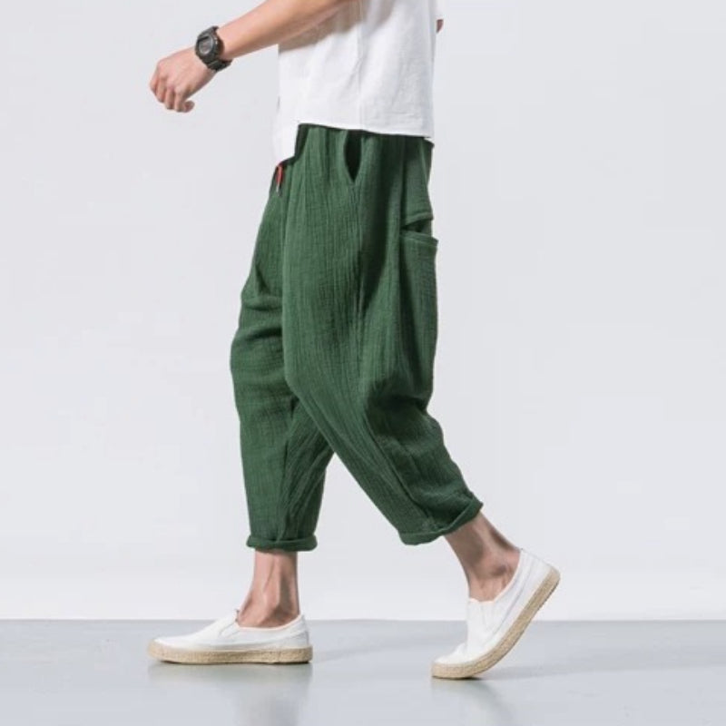 Japanese Casual Cotton and Linen Cropped Harem Pants