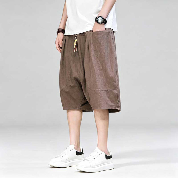 Linen Loose-fitting Low-rise Baggy Casual Shorts