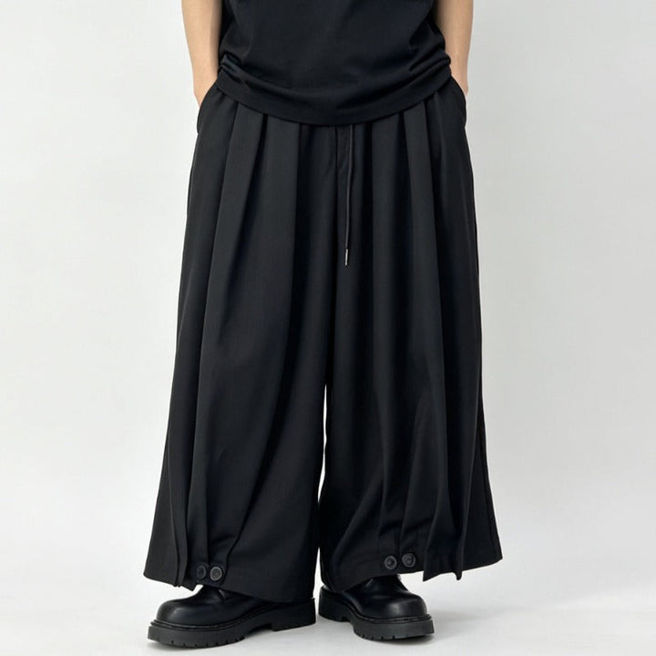 Japanese Elastic-waist Casual Cropped Wide-leg Pants