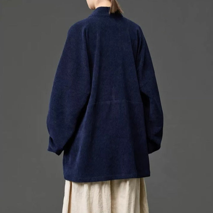 Corduroy Curved Collar Diagonal Placket Loose Hanfu Cardigan