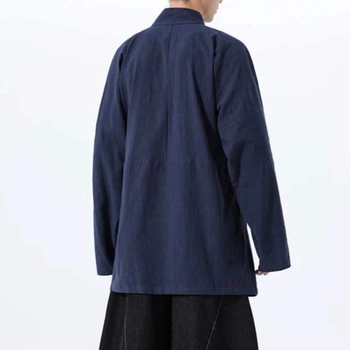 Loose Cotton Cross Front Side Tie Shirt Hanfu