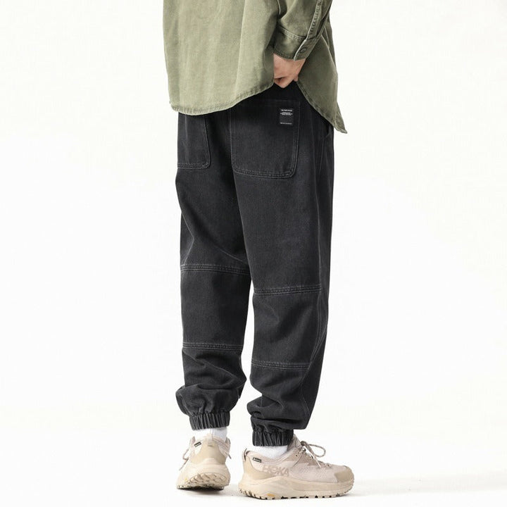 Heavyweight Loose Washed Denim Cargo Jogger Pants
