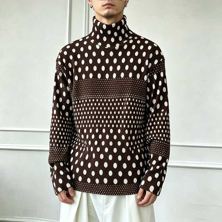 Ink-wash Polka Dot Turtleneck Pleated Base Layer Top