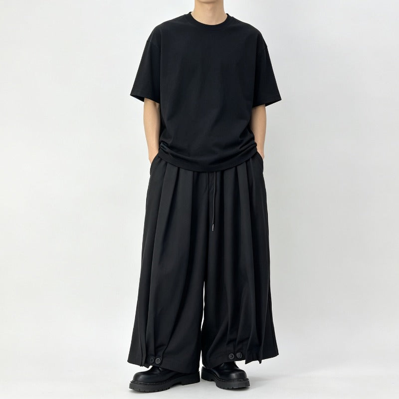 Japanese Elastic-waist Casual Cropped Wide-leg Pants