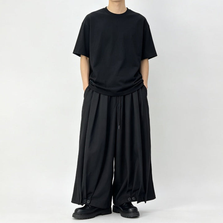 Japanese Elastic-waist Casual Cropped Wide-leg Pants