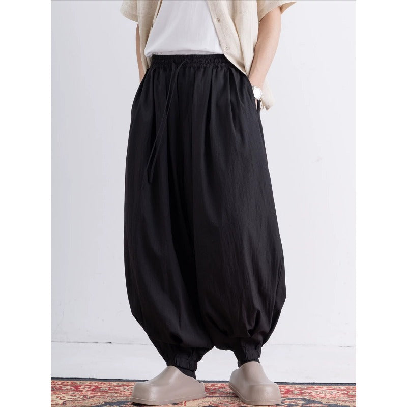Loose Wide Leg Ankle Tied Lantern Pants