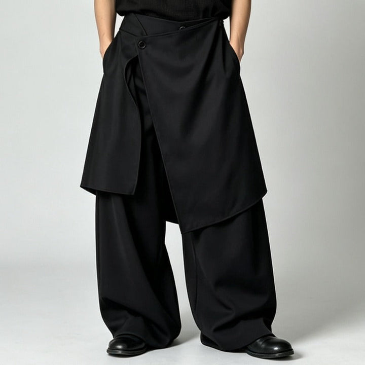 Japanese Loose High-waist Asymmetric Apron Layered Skirt-pants