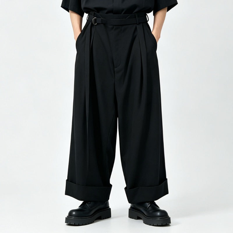 Japanese Drop Shoulder Short Sleeve Draped Loose Wide Leg Trousers Two-piece Set