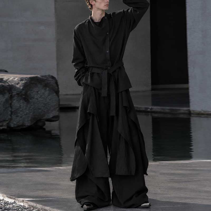 Irregular Slanted Placket Shirt and Trousers Two-piece set
