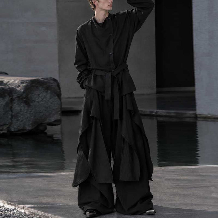 Irregular Slanted Placket Shirt and Trousers Two-piece set