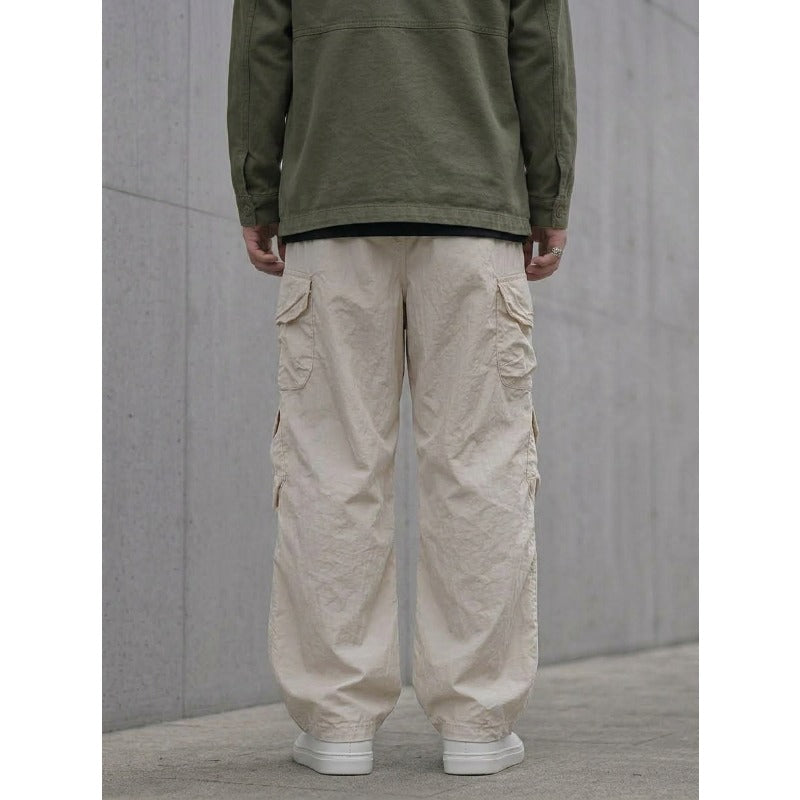 Japanese Loose Multi-pocket Straight-leg Cuffed Cargo Pants
