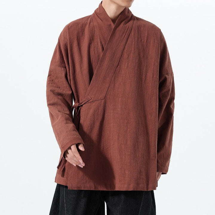Loose Cotton Layered Cross Front Side Tie Shirt Hanfu