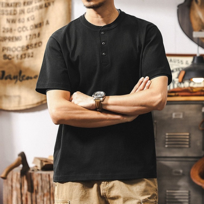 250g Heavyweight Loose Fit Cotton Henley Shirt