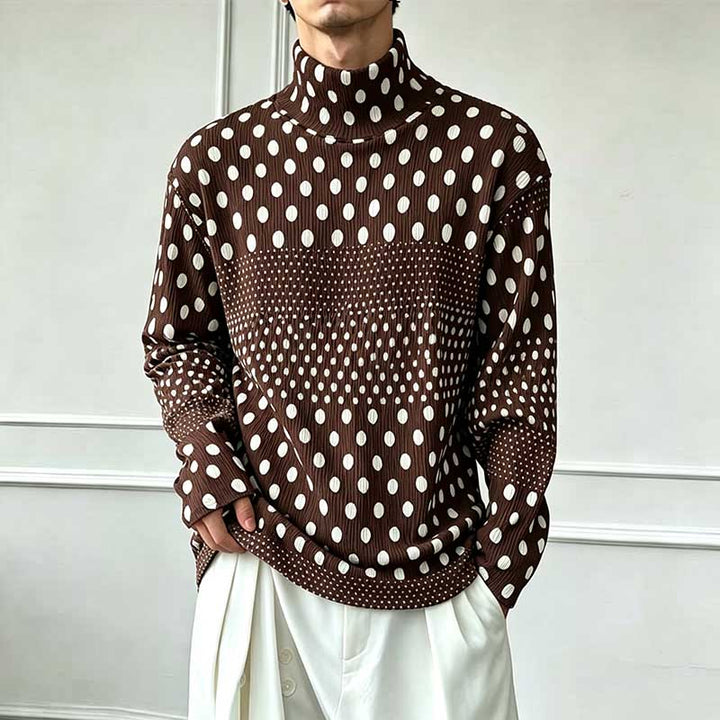 Ink-wash Polka Dot Turtleneck Pleated Base Layer Top