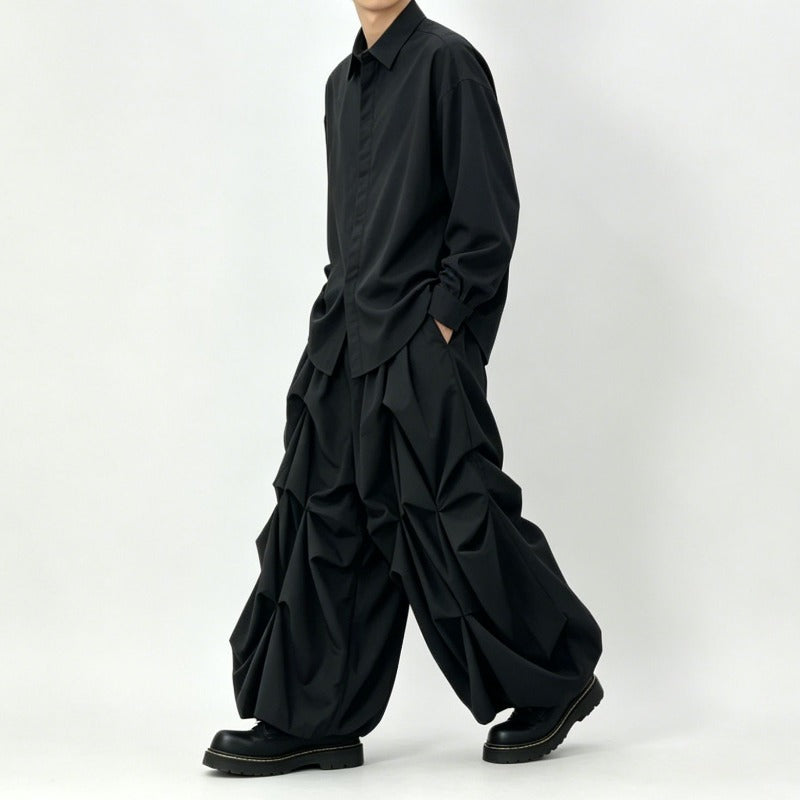 Japanese High-waist Loose Pleated Wide-leg Cropped Skirt-pants