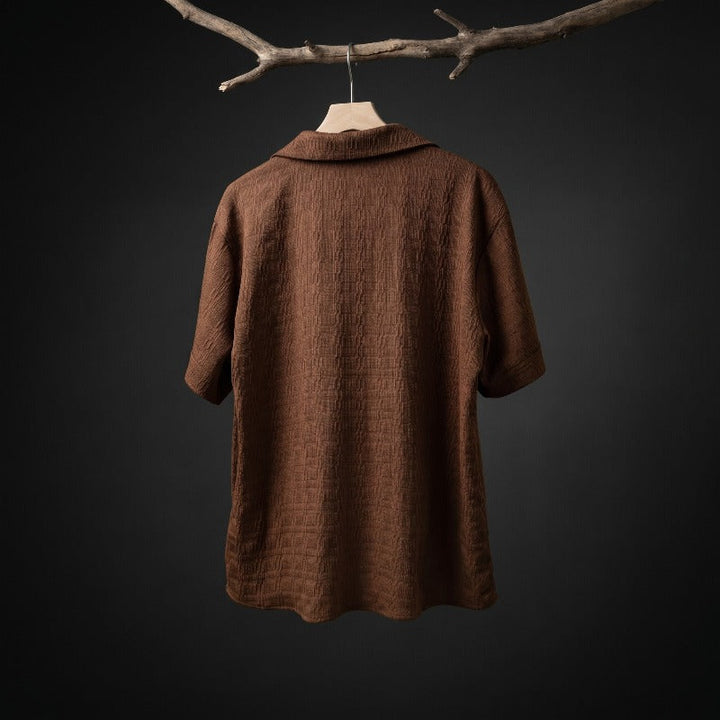 Japanese Textured Jacquard Collar Loose-Fit Shirt