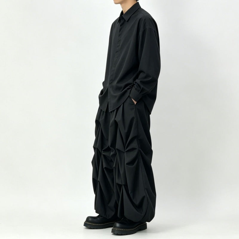 Japanese High-waist Loose Pleated Wide-leg Cropped Skirt-pants