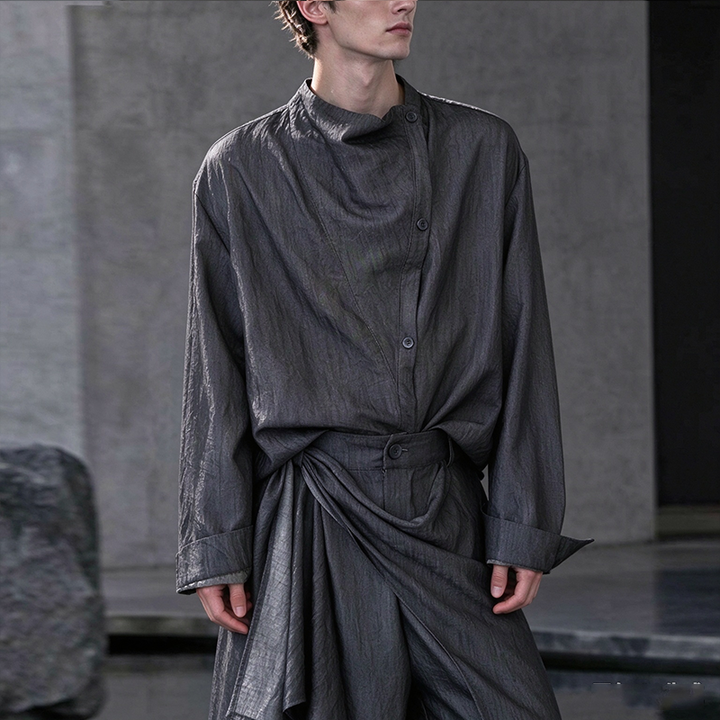 Irregular Slanted Placket Shirt and Trousers Two-piece set