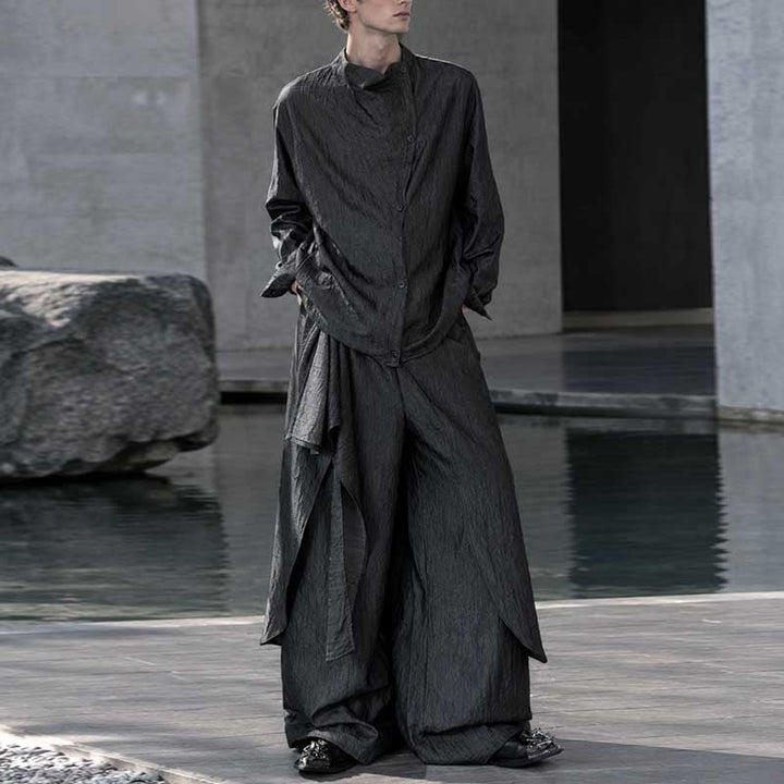 Irregular Slanted Placket Shirt and Trousers Two-piece set