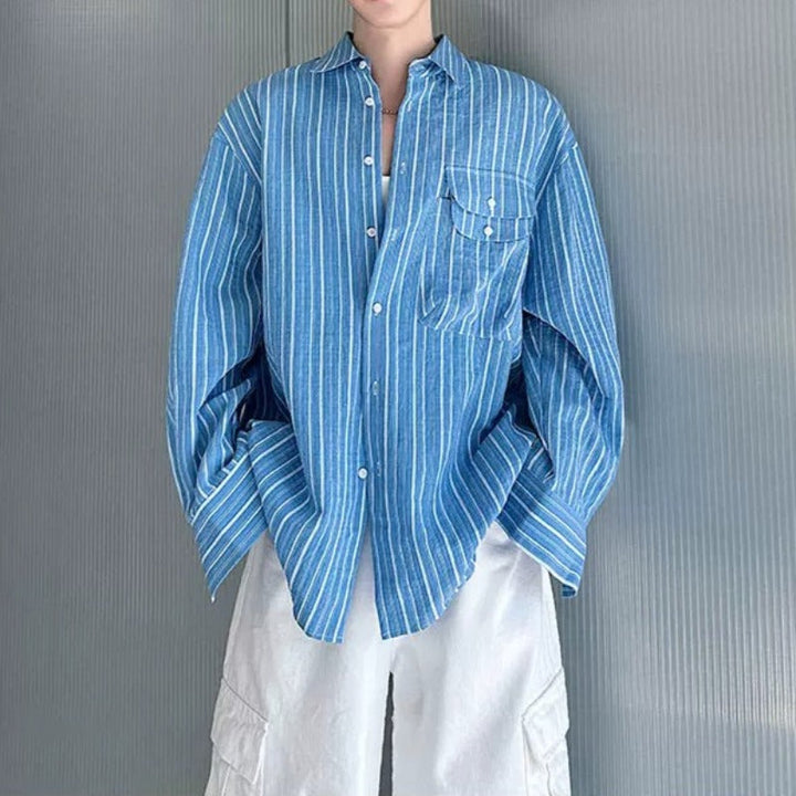 Loose-Fit Striped Collared Shirt