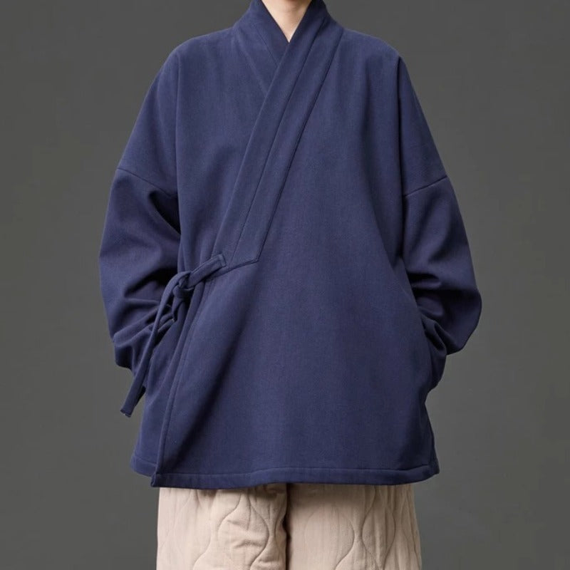 Fleece Lined Diagonal Placket Loose Hanfu Cardigan
