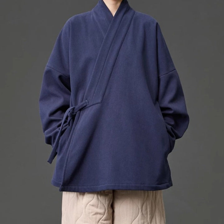 Fleece Lined Diagonal Placket Loose Hanfu Cardigan