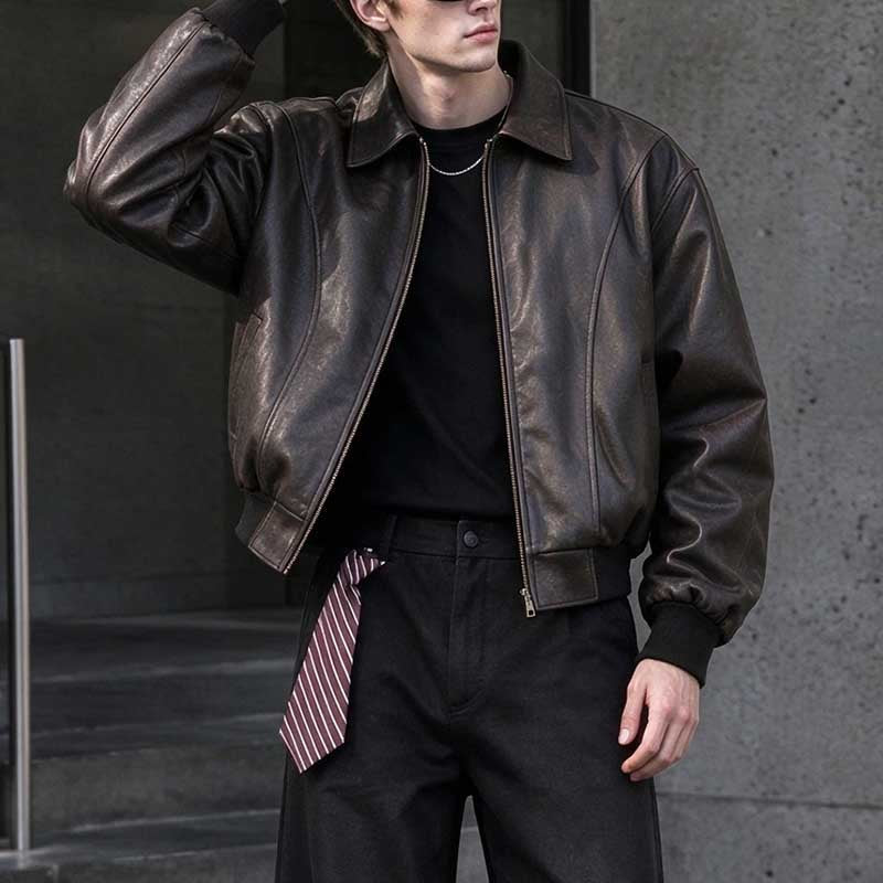 Leather Retro Loose-fitting Lapel Jacket