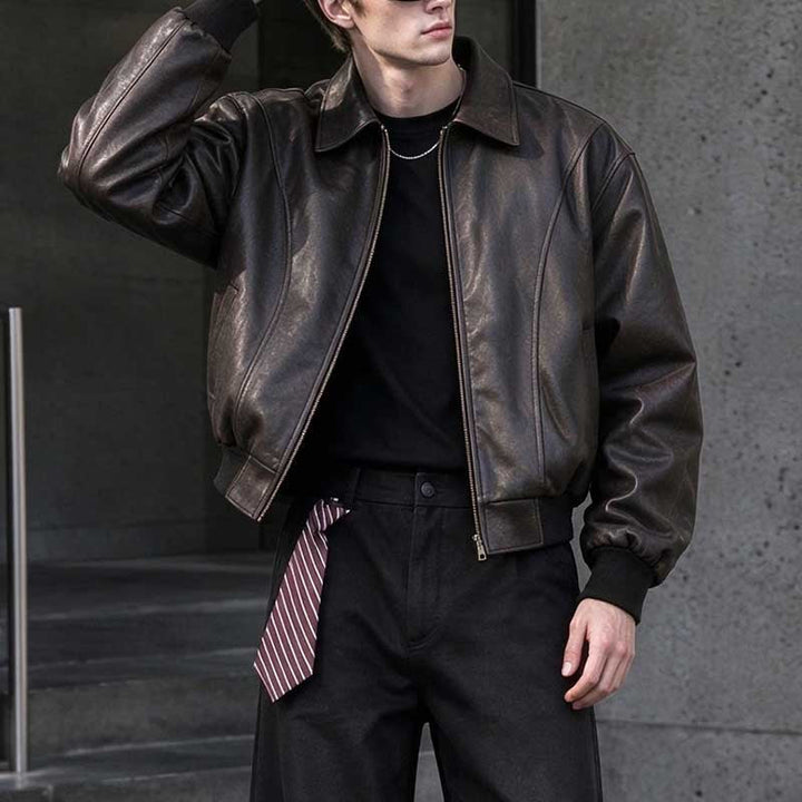 Leather Retro Loose-fitting Lapel Jacket