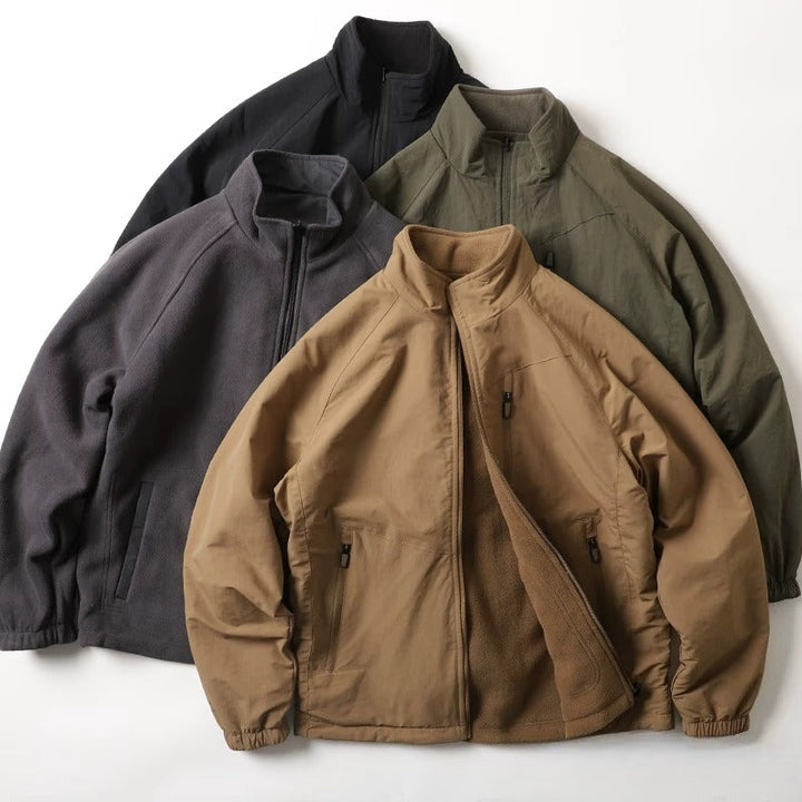Japanese Reversible Work Jacket Windproof Waterproof Stand Collar Fleece Lined Warm Sherpa Coat