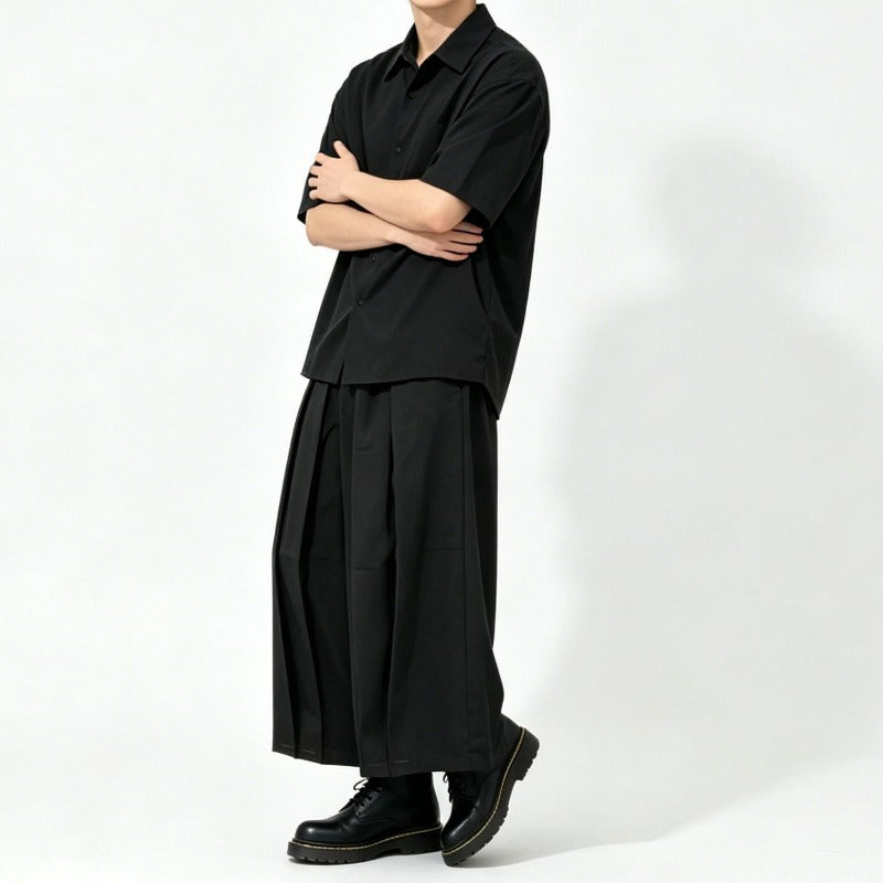 Japanese High Waist Asymmetric Cropped Wide Leg Skirt-pants
