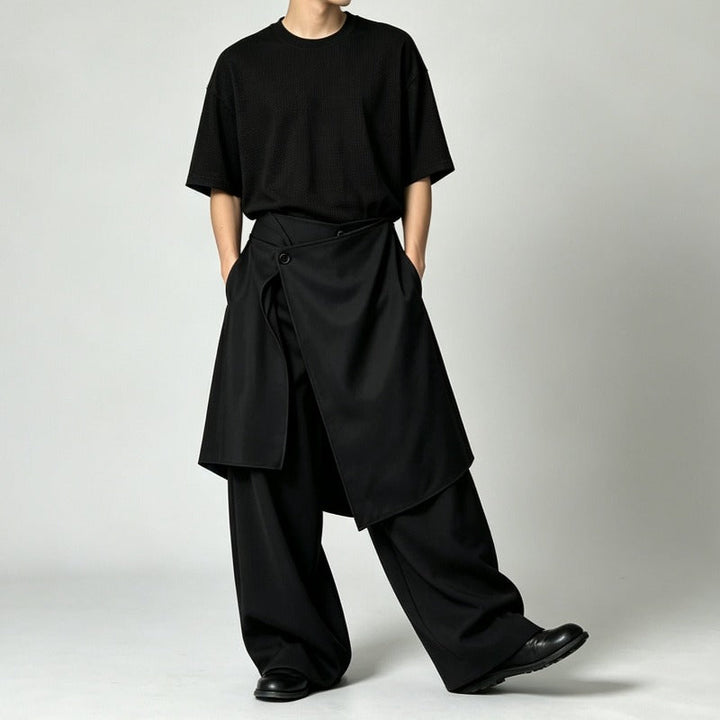 Japanese Loose High-waist Asymmetric Apron Layered Skirt-pants