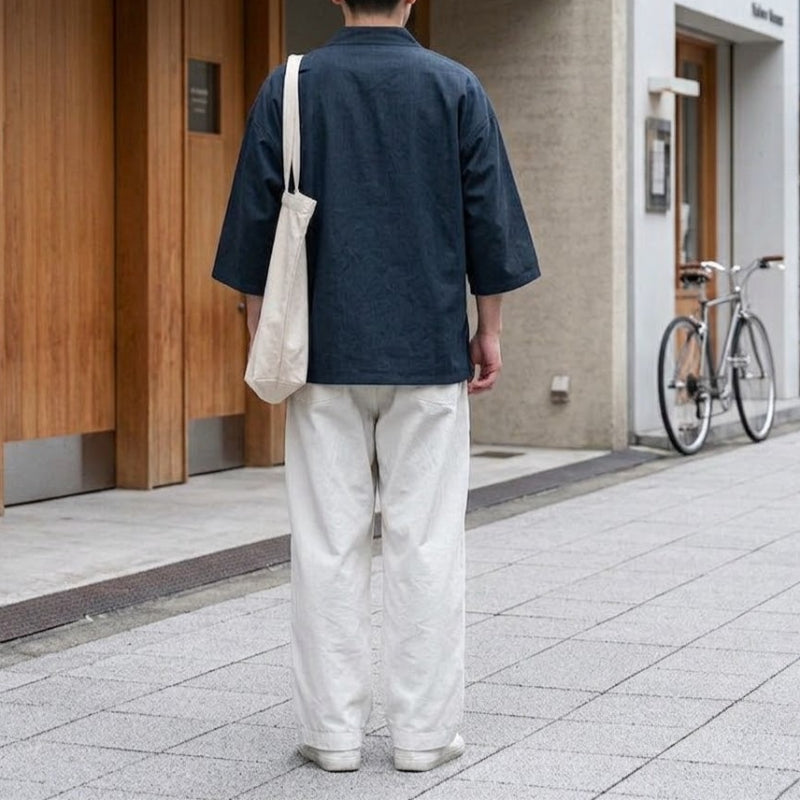 Japanese Plaid Paneled Layered Three Quarter Sleeve Shirt