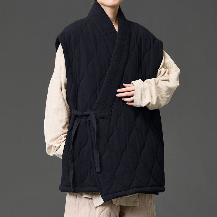 Japanese Zen Cross-collar Quilted Vest