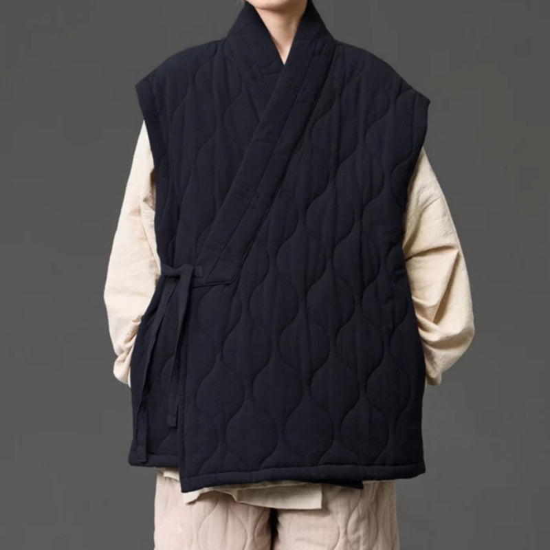Japanese Zen Cross-collar Quilted Vest